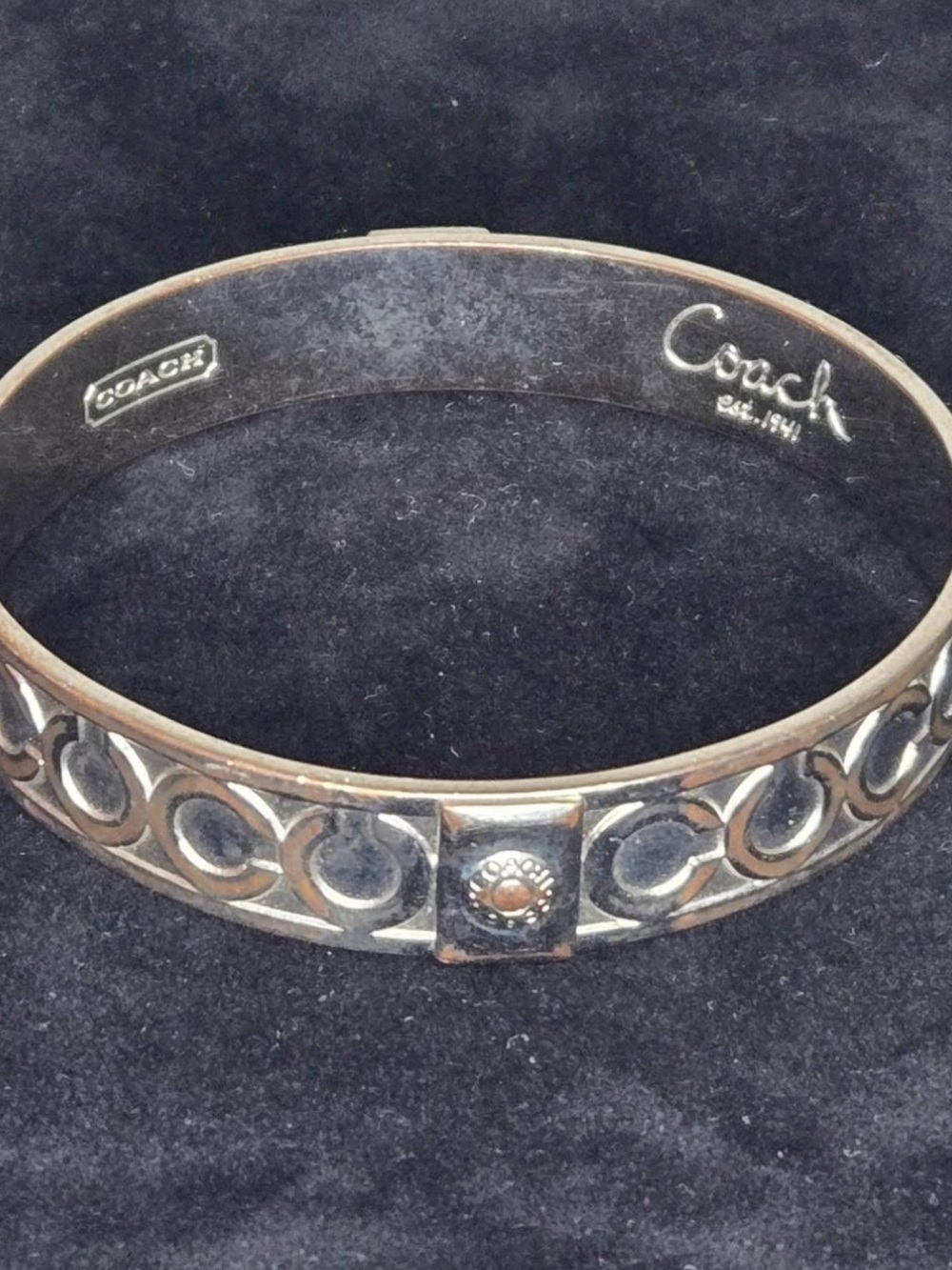 Coach Silver-Tone Signature Link Cuff Bracelet